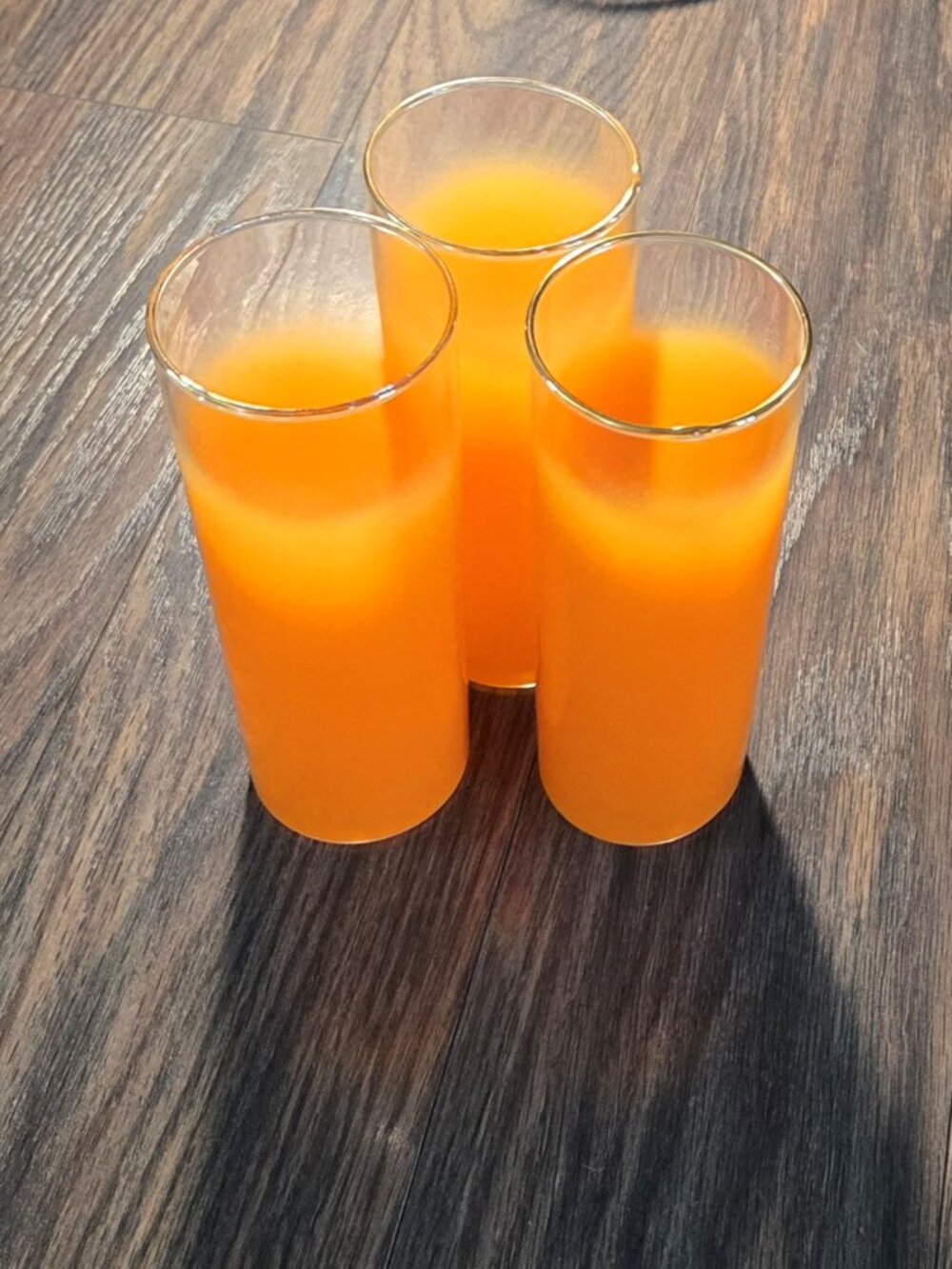 Vintage BLENDO Orange Ombre Glass Tumblers w/ Gold Rims SET OF THREE